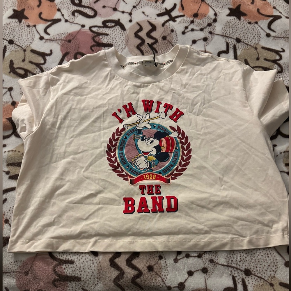 Disney cropped White T-Shirt - I'm With The Band